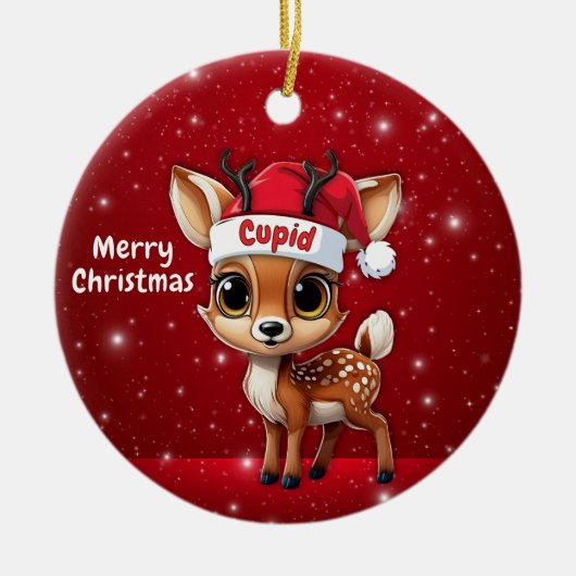 Cupid Baby Deer, Fawn, Doe, Reindeer🦌 🎄 Keramik Ornament (Vorne)