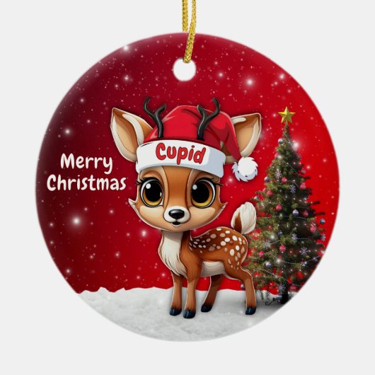 Cupid Baby Deer, Fawn, Doe, Reindeer🦌 🎄 Keramik Ornament (Vorne)