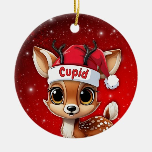 Cupid Baby Deer, Fawn, Doe, Reindeer🦌 🎄 Keramik Ornament (Vorne)