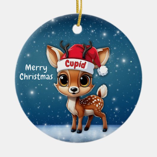 Cupid Baby Deer, Fawn, Doe, Reindeer🦌 🎄 Keramik Ornament (Vorne)