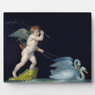 Cupid being led by a pair of swans (oil on panel) fotoplatte