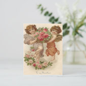Cupid Cherub Angel Basket Rose Rose Postkarte (Stehend Vorderseite)