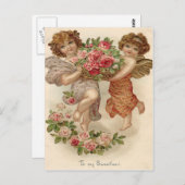 Cupid Cherub Angel Basket Rose Rose Postkarte (Vorne/Hinten)