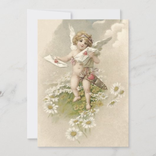 Cupid Cherub Angel Daisy Wedding Einladung (Vorderseite)