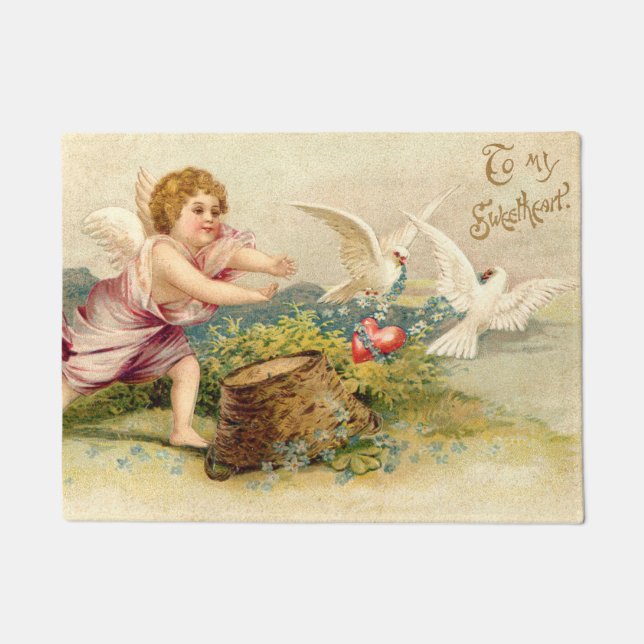Cupid Cherub Angel Dove Heart Fußmatte (Vorderseite)
