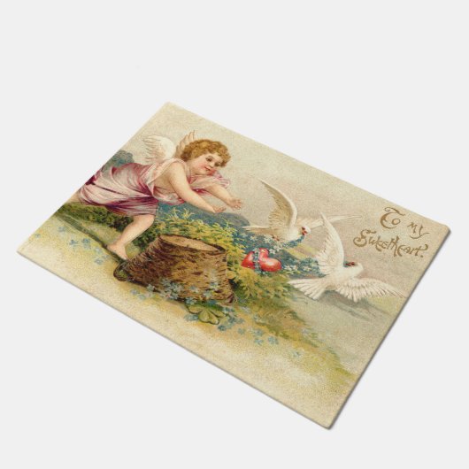 Cupid Cherub Angel Dove Heart Fußmatte (Schrägansicht)