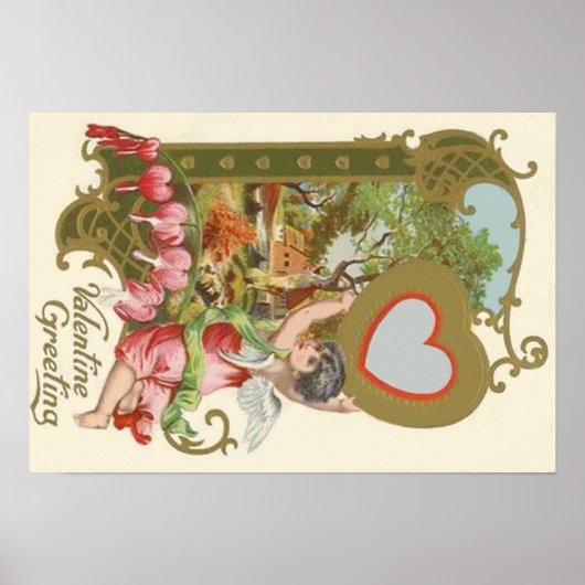 Cupid Cherub Angel Herz-Hütte Poster (Vorne)