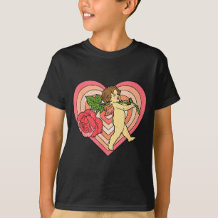 Cupid Cherub Engel mit roter Rose Herz Liebe Valen T-Shirt