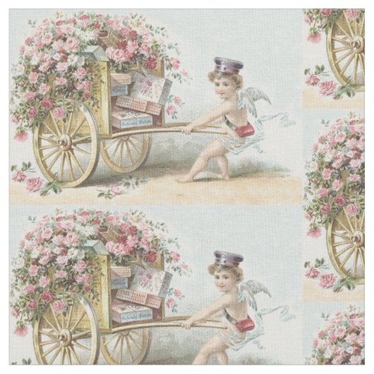 Cupid Cherub Rose Valentine Carriage Stoff (Nahaufnahme)