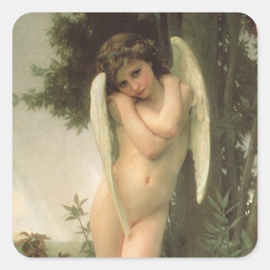 Cupid (Cupidon) Angel Portrait von Bouguereau Quadratischer Aufkleber (Vorderseite)