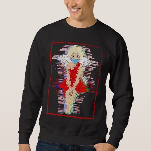 Cupid Face Mask Glitch Social Distancing Singles V Sweatshirt (Vorderseite)