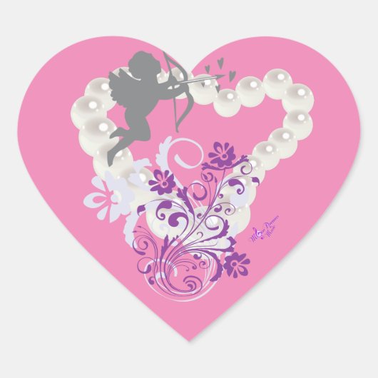 Cupid Floral Pearls Herz Pink Aufkleber (Vorderseite)