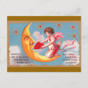 Cupid füttert Herz zum Mond Valentinstag Feiertagspostkarte