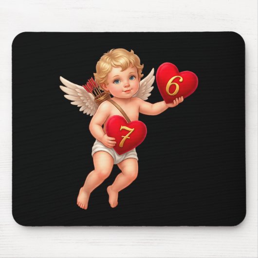 Cupid hält 6 und 7 Herzen Valentins-Meme Cute Mousepad (Vorne)