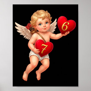 Cupid hält 6 und 7 Herzen Valentins-Meme Cute Poster