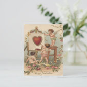 Cupid Heart Painting Rose Rose Postkarte (Stehend Vorderseite)