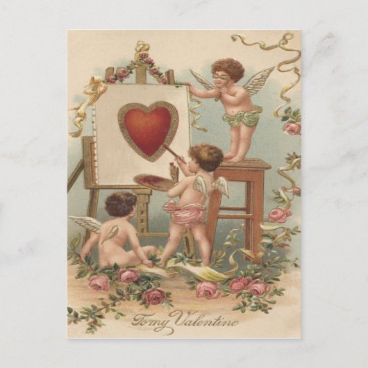 Cupid Heart Painting Rose Rose Postkarte (Vorderseite)