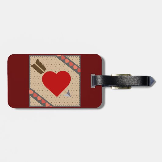 Cupid Heart with Arrow Romantic Valentines Pattern Gepäckanhänger (Rückseite horizontal)