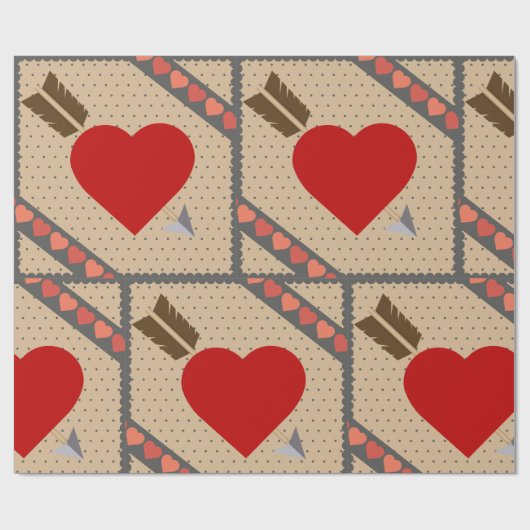 Cupid Heart with Arrow Romantic Valentines Pattern Geschenkpapier (Flach)