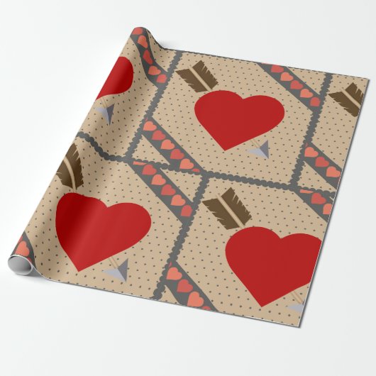 Cupid Heart with Arrow Romantic Valentines Pattern Geschenkpapier (Ungerollt)
