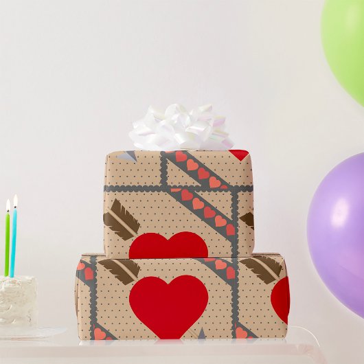 Cupid Heart with Arrow Romantic Valentines Pattern Geschenkpapier