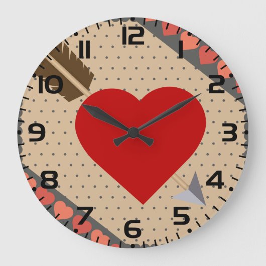 Cupid Heart with Arrow Romantic Valentines Pattern Große Wanduhr (Vorderseite)