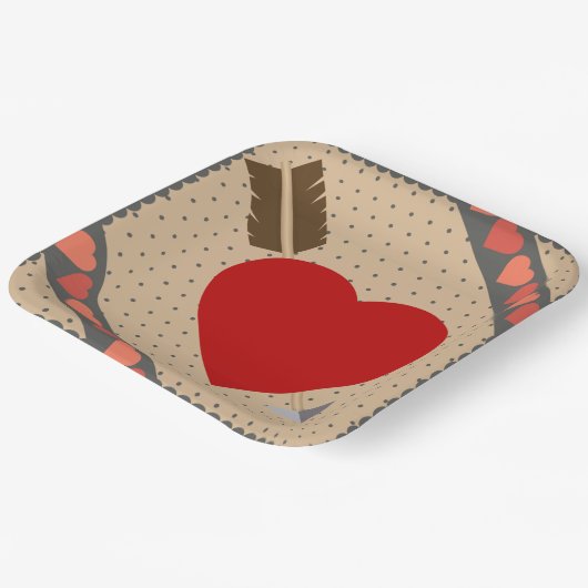 Cupid Heart with Arrow Romantic Valentines Pattern Pappteller (Gewinkelt)