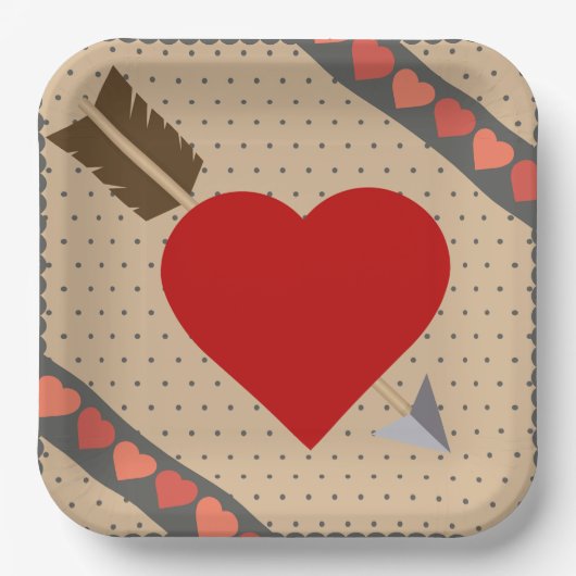 Cupid Heart with Arrow Romantic Valentines Pattern Pappteller (Vorderseite)