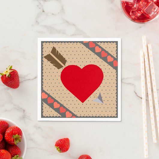 Cupid Heart with Arrow Romantic Valentines Pattern Serviette