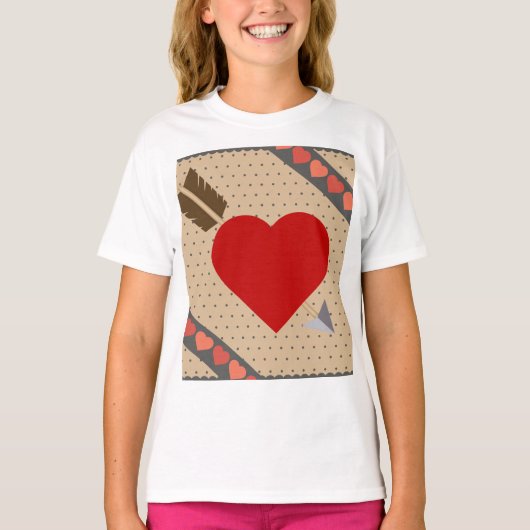 Cupid Heart with Arrow Romantic Valentines Pattern T-Shirt (Vorderseite)