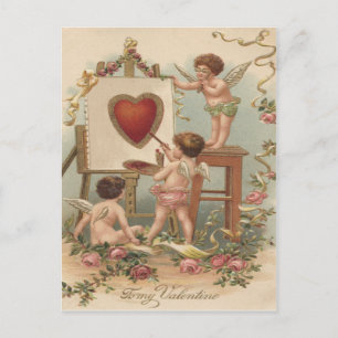 Cupid Herz Malerei Rosen Rose Postkarte