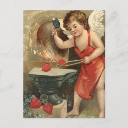 Cupid Herzmachen Vintag Valentine Feiertagspostkarte (Vorderseite)