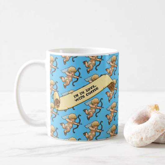 Cupid, ich bin verliebt in Kaffee! Valentinsmuster Kaffeetasse (Mit Donut)