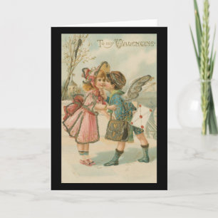 Cupid Junge und Mädchen in rosa Grußkarte Feiertagskarte