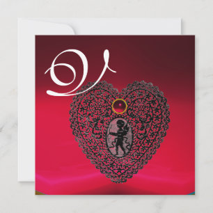CUPID LACE HEART MONOGRAM, rot-burgund schwarz Ankündigung
