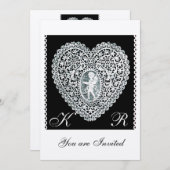 CUPID LACE HEART MONOGRAMM Gold Metallic Papier Einladung (Vorne/Hinten)