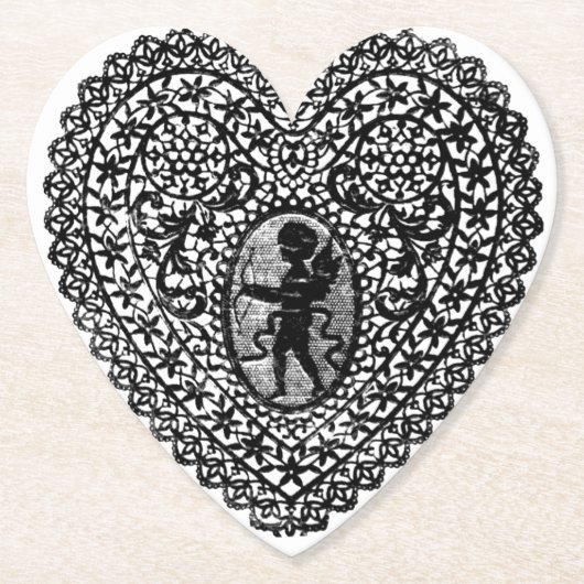 CUPID LACE HERZ SCHWARZ WEISS BLUMEN VALENTINSTAG UNTERSETZER (Vorderseite)