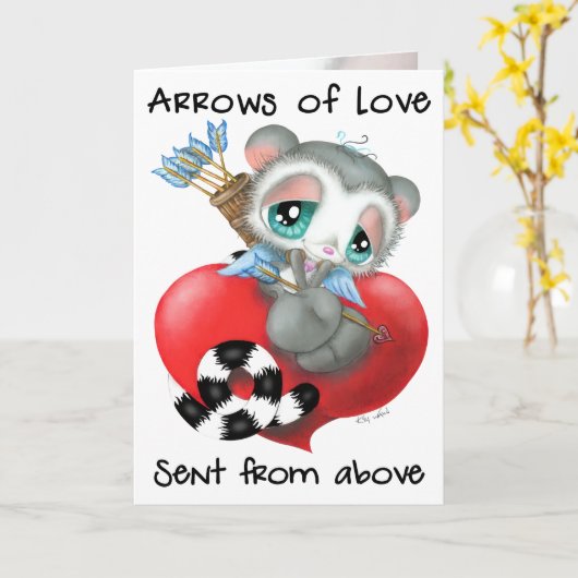 Cupid Lemur with Arrows of Love – Sweet Romantic Karte (Gelbe Blume)