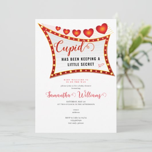 Cupid Little Secret Valentine Februar Babydusche Einladung (Stehend Vorderseite)