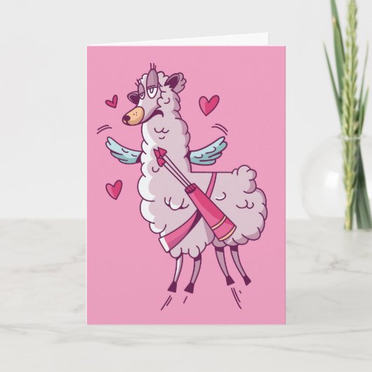 Cupid Llama Valentine Spaß Karte (Vorderseite)