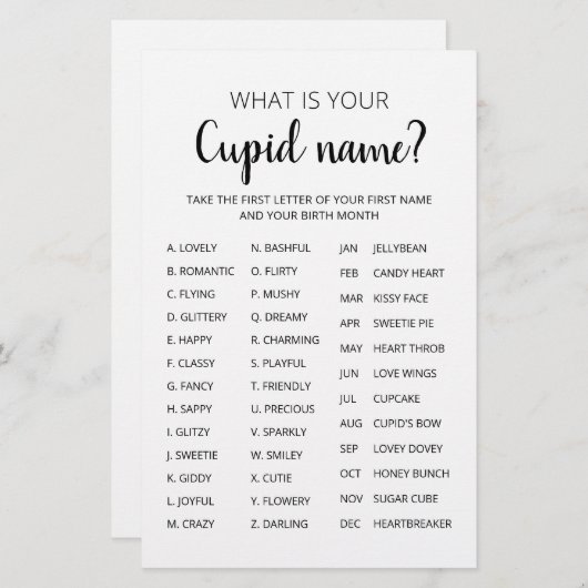 Cupid Name Game Valentine's Day Party (Vorne/Hinten)