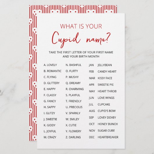 Cupid Name Game Valentine's Day Party (Vorne/Hinten)