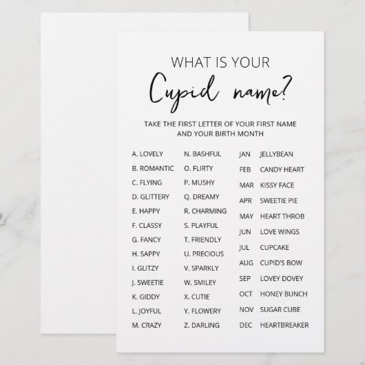 Cupid Name Game Valentine's Day Party (Vorne/Hinten)
