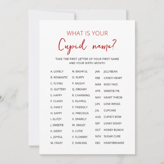 Cupid Name Game Valentine's Day Party Einladung (Vorderseite)