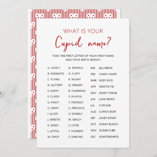 Cupid Name Game Valentine's Day Party Einladung (Vorne/Hinten)