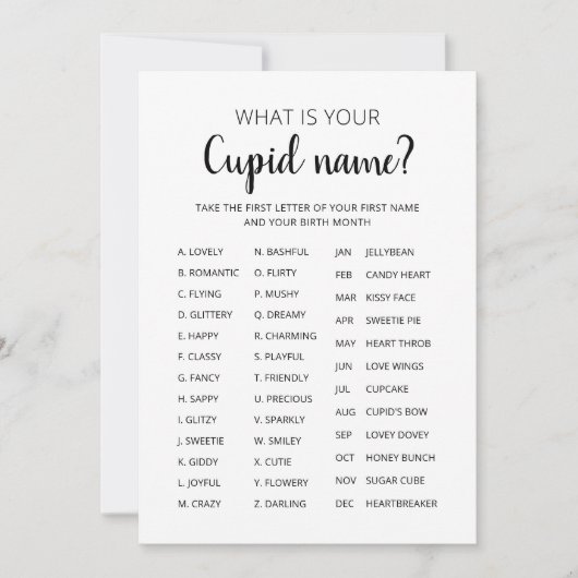 Cupid Name Game Valentine's Day Party Einladung (Vorderseite)