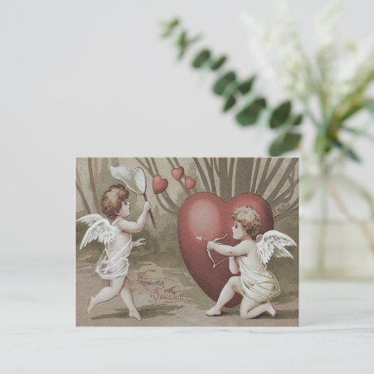 Cupid Net Heart Bow Arrow Postkarte (Stehend Vorderseite)