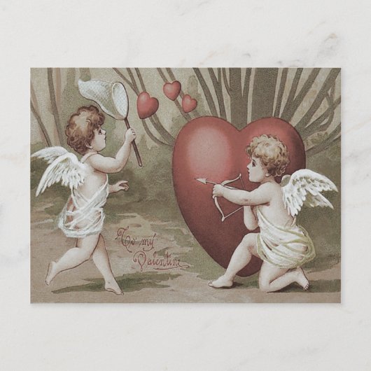 Cupid Net Heart Bow Arrow Postkarte (Vorderseite)