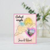 Cupid Paar Foto Save the Date Postkarte (Stehend Vorderseite)