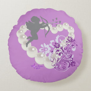 Cupid Perlen Florales Herz Lila Runde Kissen